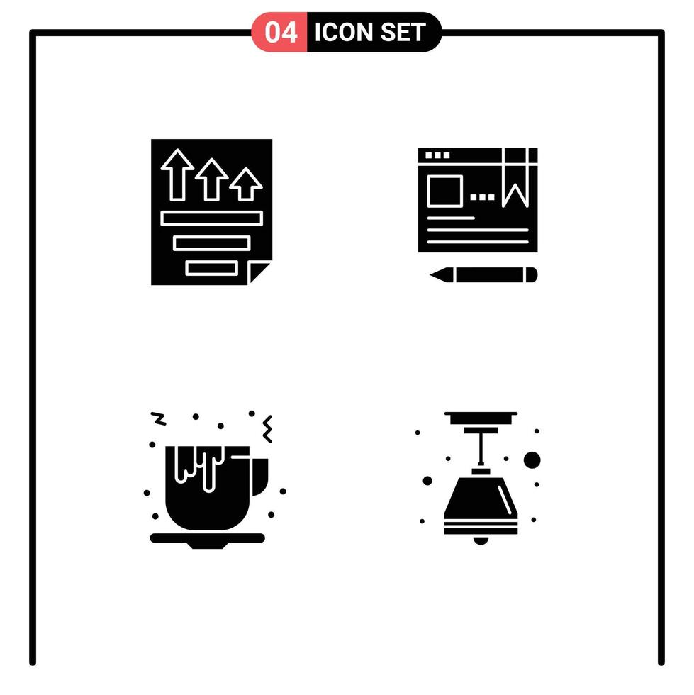 4 Solid Glyph concept for Websites Mobile and Apps data coffee paper text fast food Editable Vector Design Elements