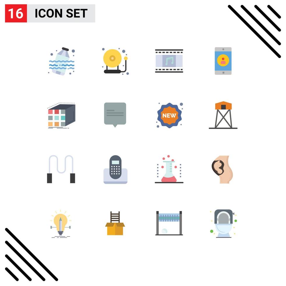 Pack of 16 Modern Flat Colors Signs and Symbols for Web Print Media such as pollution film reel school back to school application Editable Pack of Creative Vector Design Elements