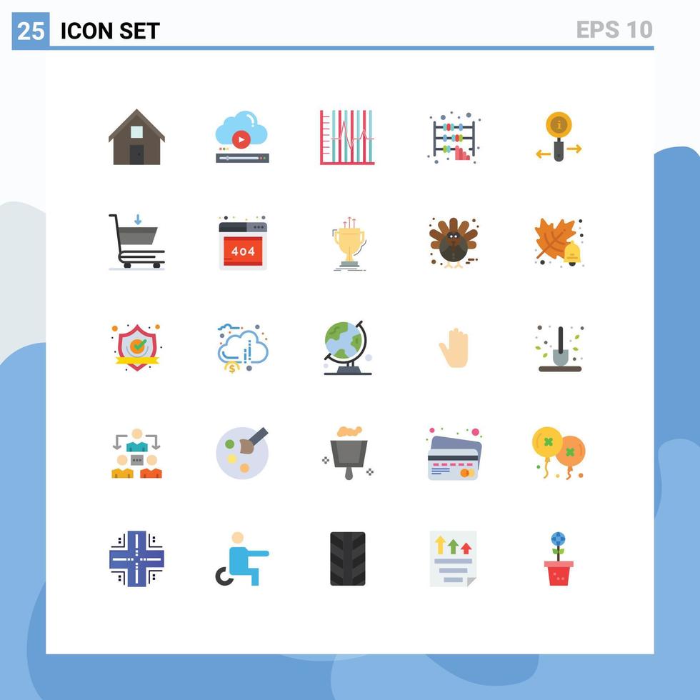 paquete de 25 signos y símbolos de colores planos modernos para medios de impresión web, como estadísticas de recuperación de nube de ábaco de calculadora, elementos de diseño de vectores editables