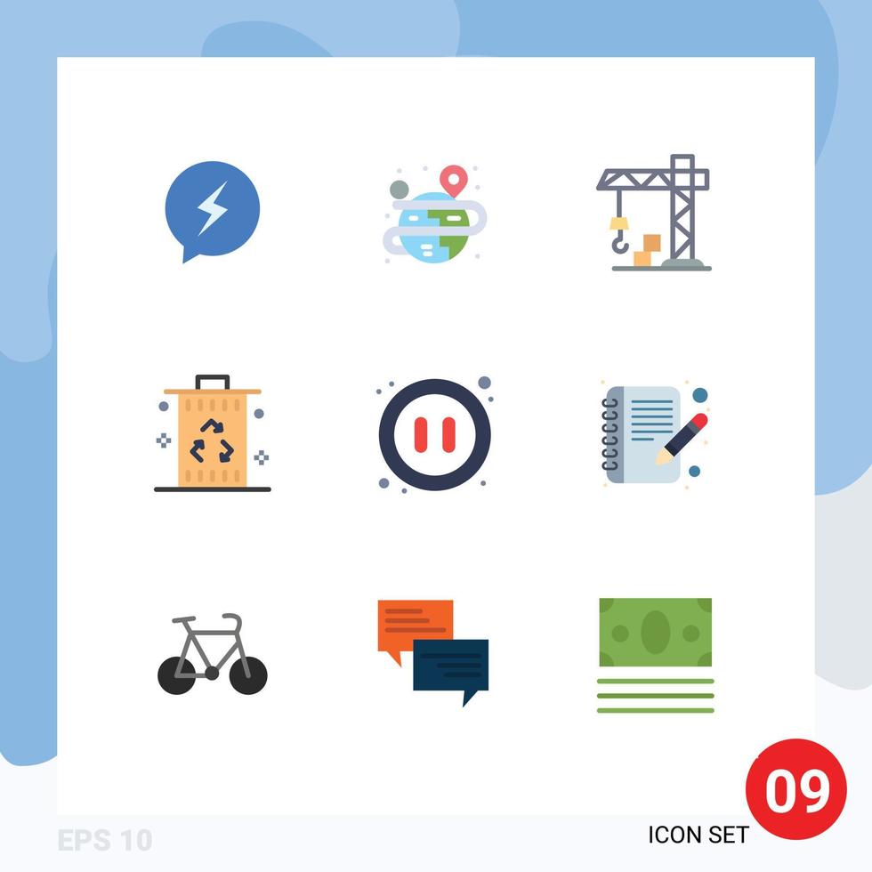 Stock Vector Icon Pack of 9 Line Signs and Symbols for multimedia recycle architecture power energy Editable Vector Design Elements