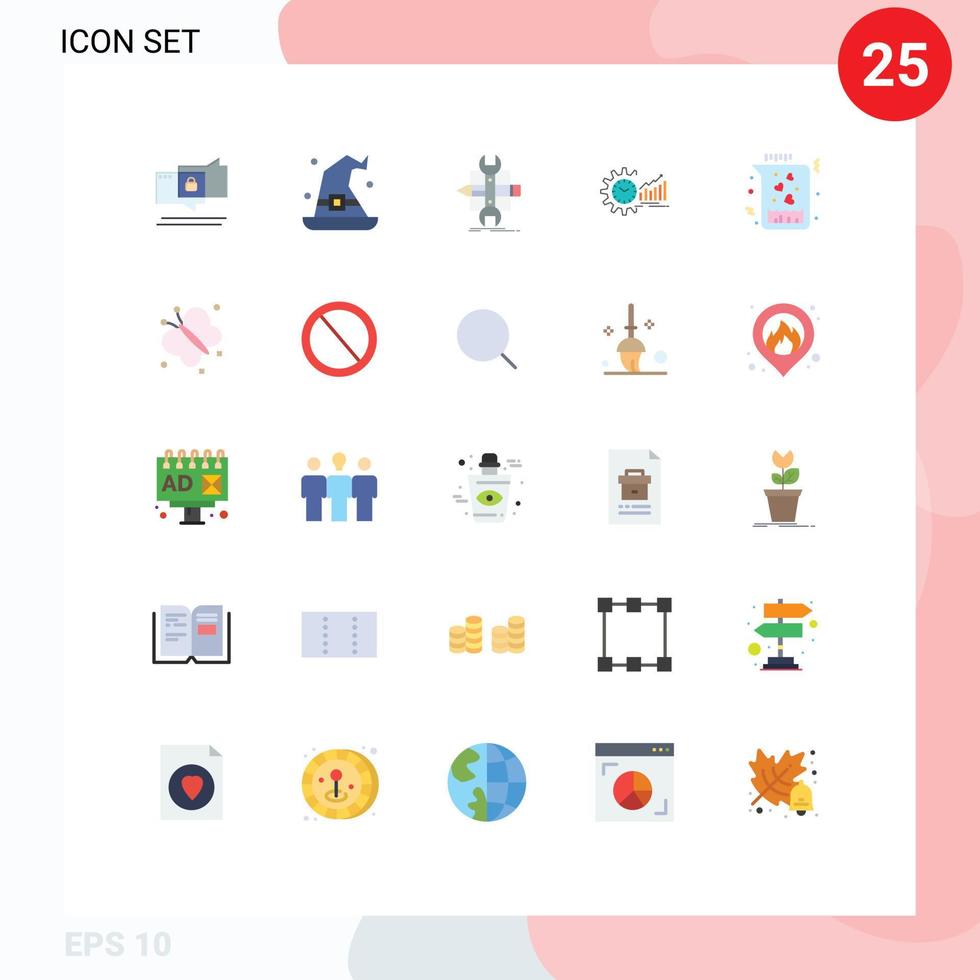Mobile Interface Flat Color Set of 25 Pictograms of schedule graphs build analytics tools Editable Vector Design Elements