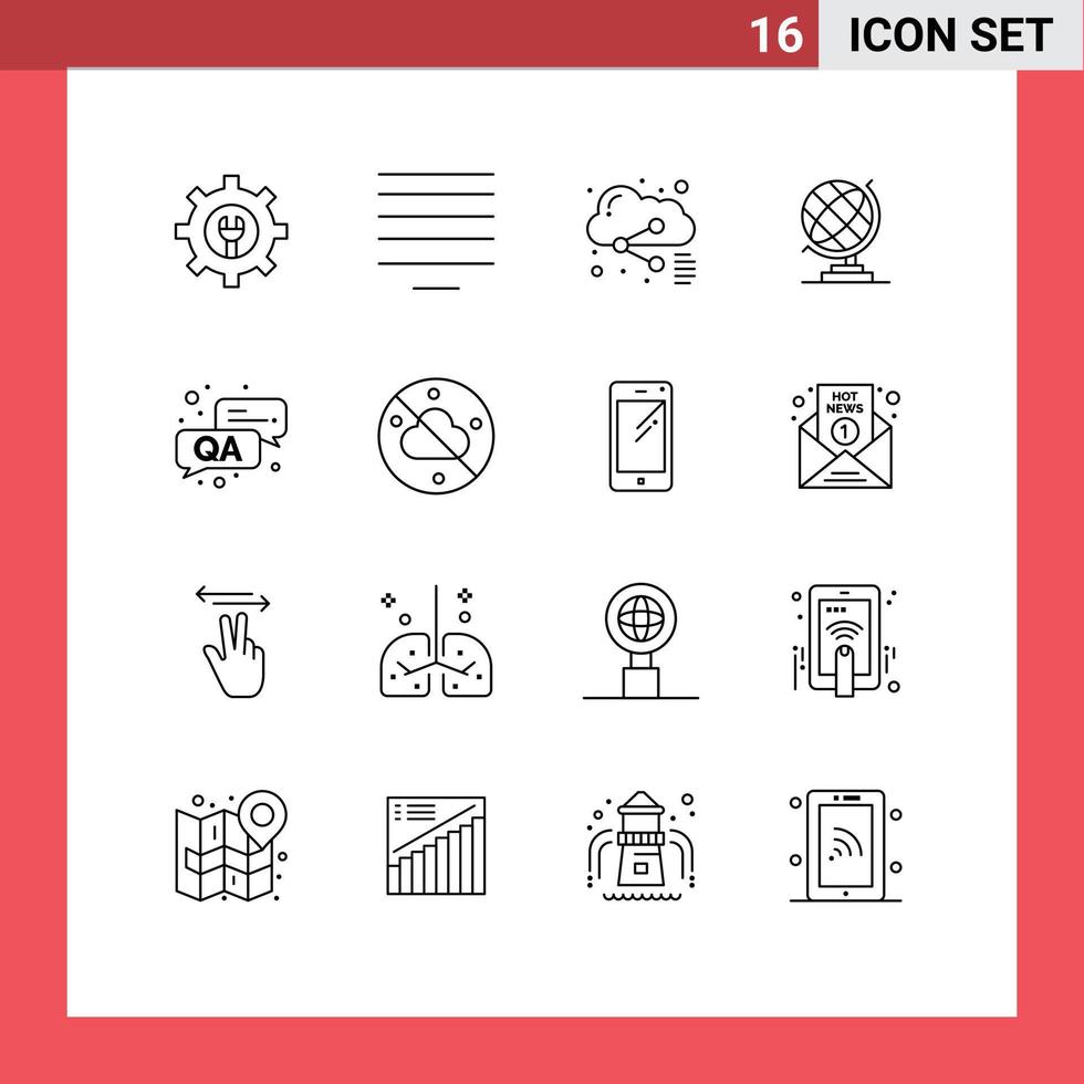 Stock Vector Icon Pack of 16 Line Signs and Symbols for sky question share qa globe Editable Vector Design Elements