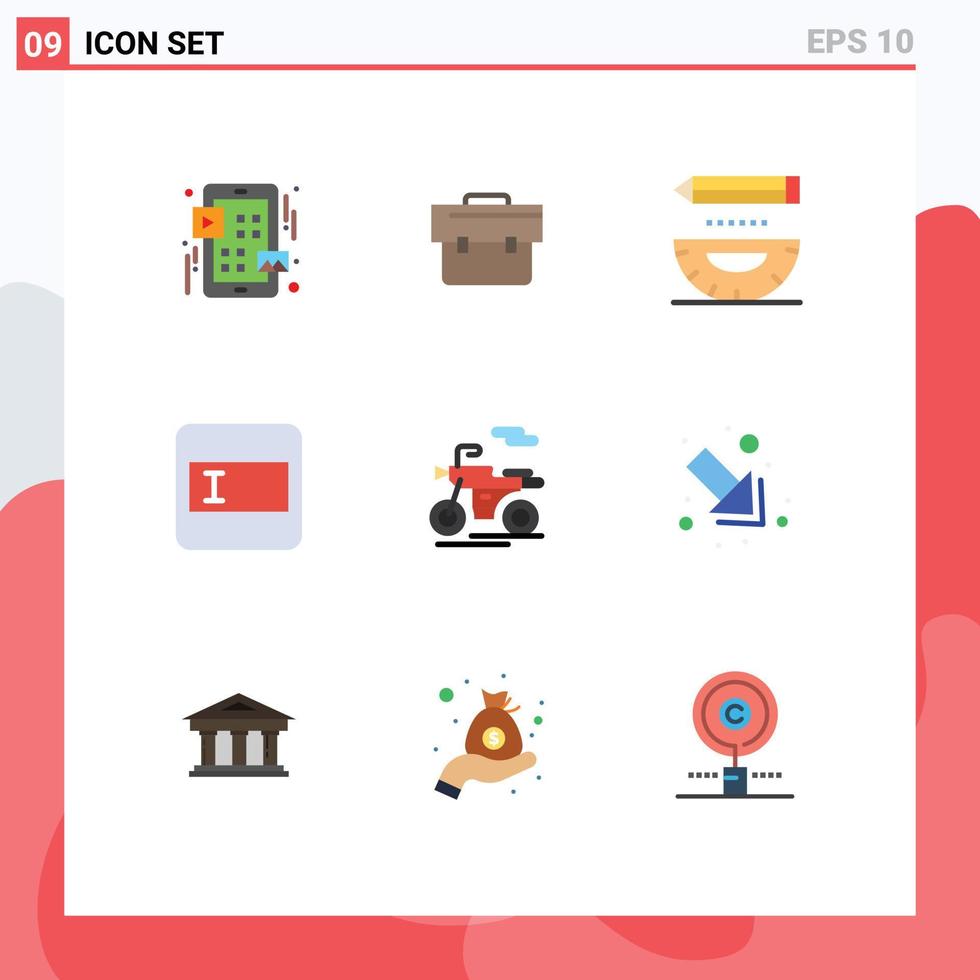 paquete de línea vectorial editable de 9 colores planos simples de elementos de diseño vectorial editables de lápiz de diseño de codificación de campo de texto de scooter vector