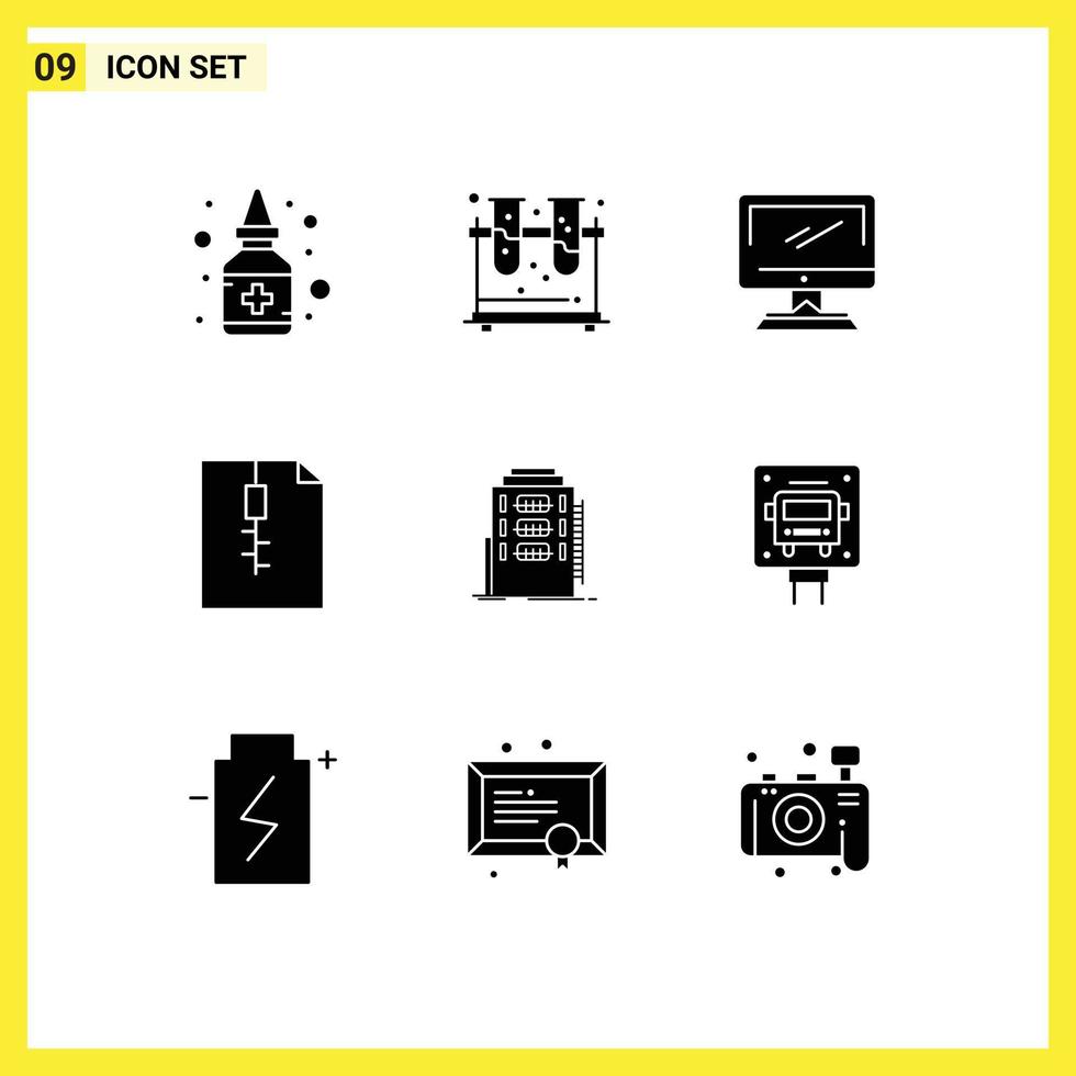 Set of 9 Modern UI Icons Symbols Signs for city zip computer document pc Editable Vector Design Elements