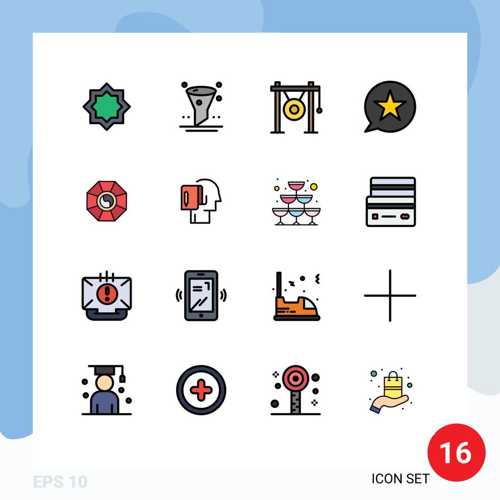 Group of 16 Flat Color Filled Lines Signs and Symbols for multimedia favorite ui bubble music Editable Creative Vector Design Elements