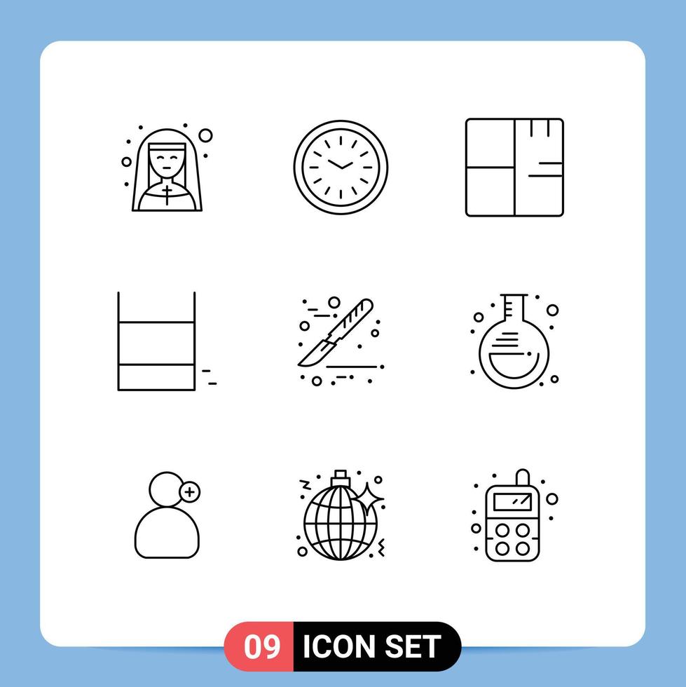 Group of 9 Modern Outlines Set for ring game time plant buildings Editable Vector Design Elements