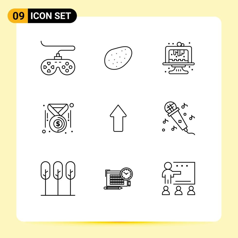 9 Universal Outline Signs Symbols of upload arrows cake arrow dollar Editable Vector Design Elements