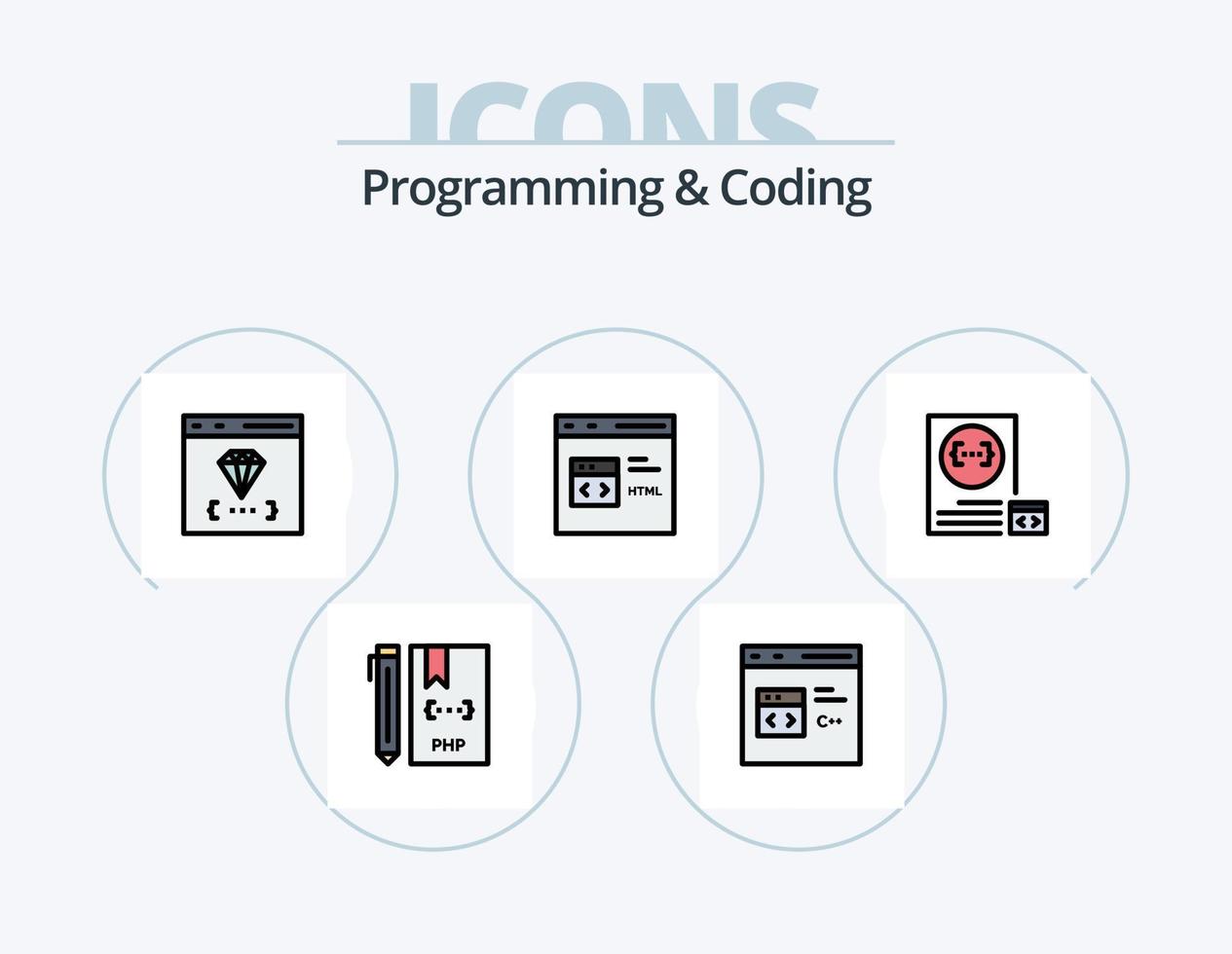 Programming And Coding Line Filled Icon Pack 5 Icon Design. coding. app. development. development. computer vector