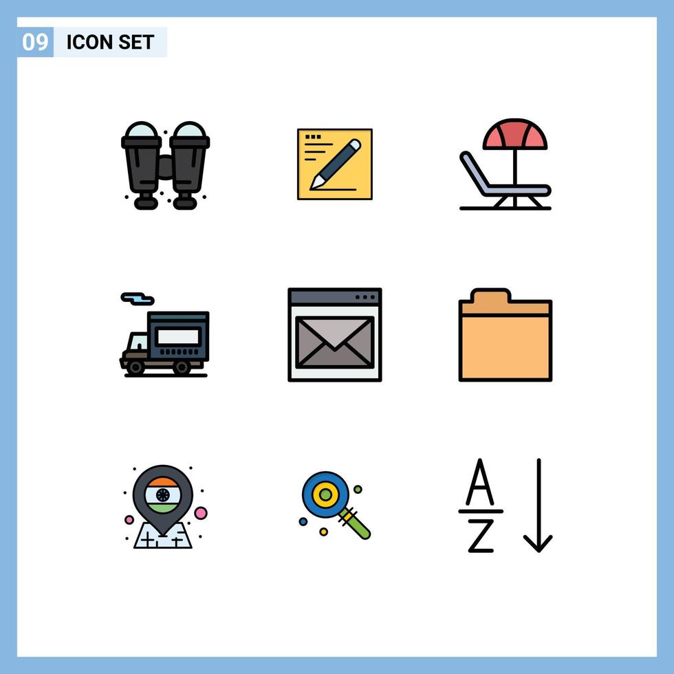 Set of 9 Modern UI Icons Symbols Signs for email contact summer communication van Editable Vector Design Elements