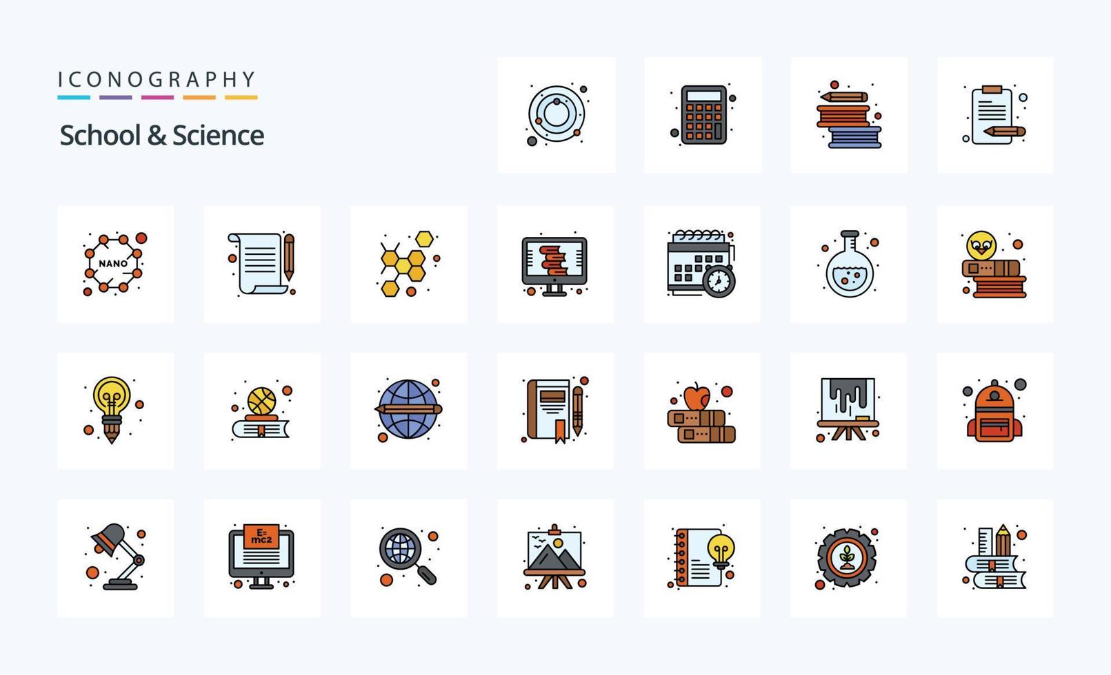 25 School And Science Line Filled Style icon pack vector