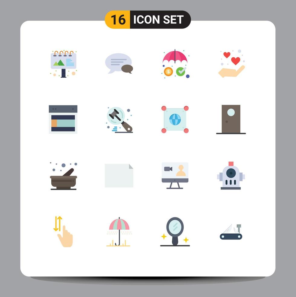 16 Flat Color concept for Websites Mobile and Apps ad security chat chatting heart Editable Pack of Creative Vector Design Elements