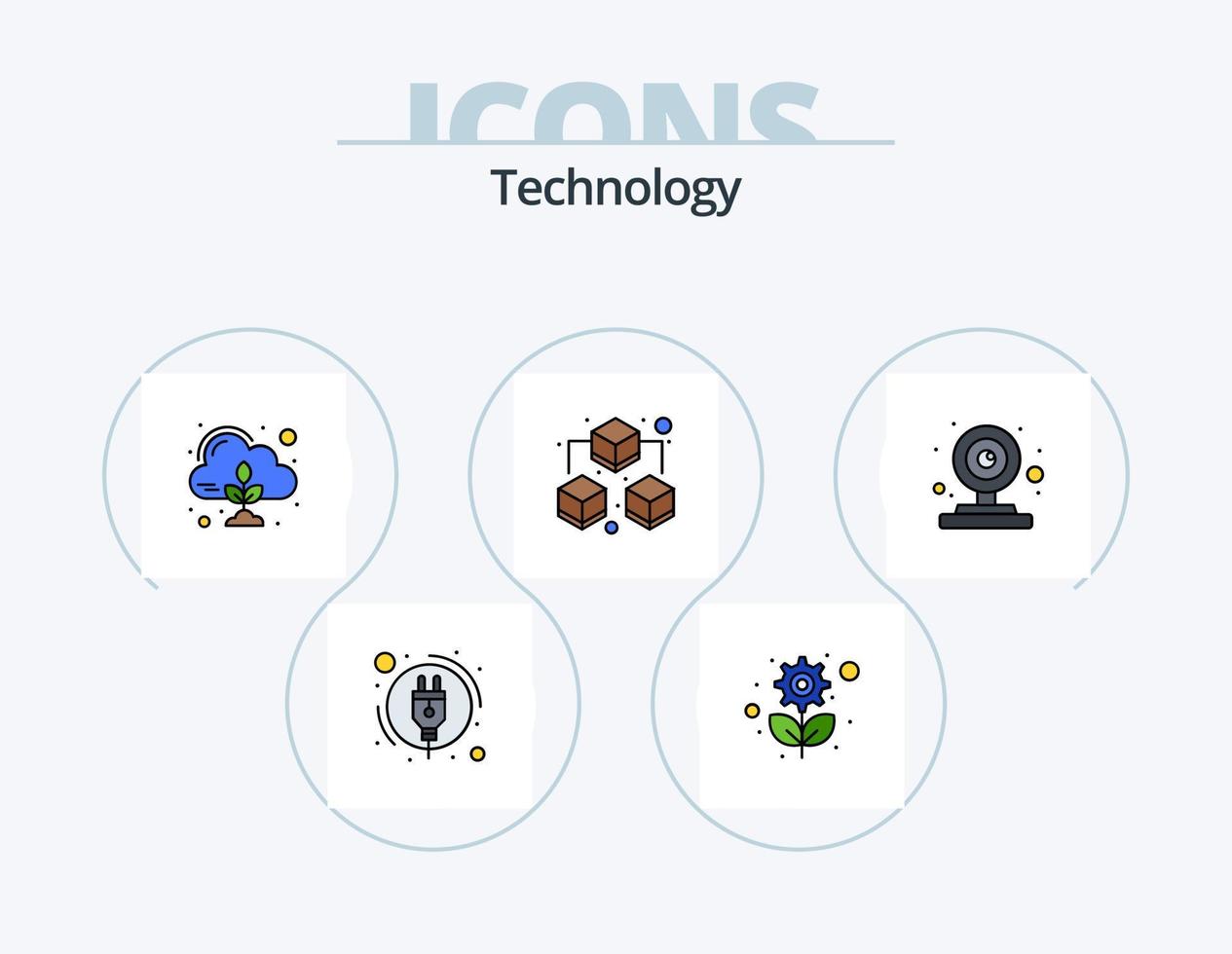 Technology Line Filled Icon Pack 5 Icon Design. plant. sharing. video game. data. recognition vector