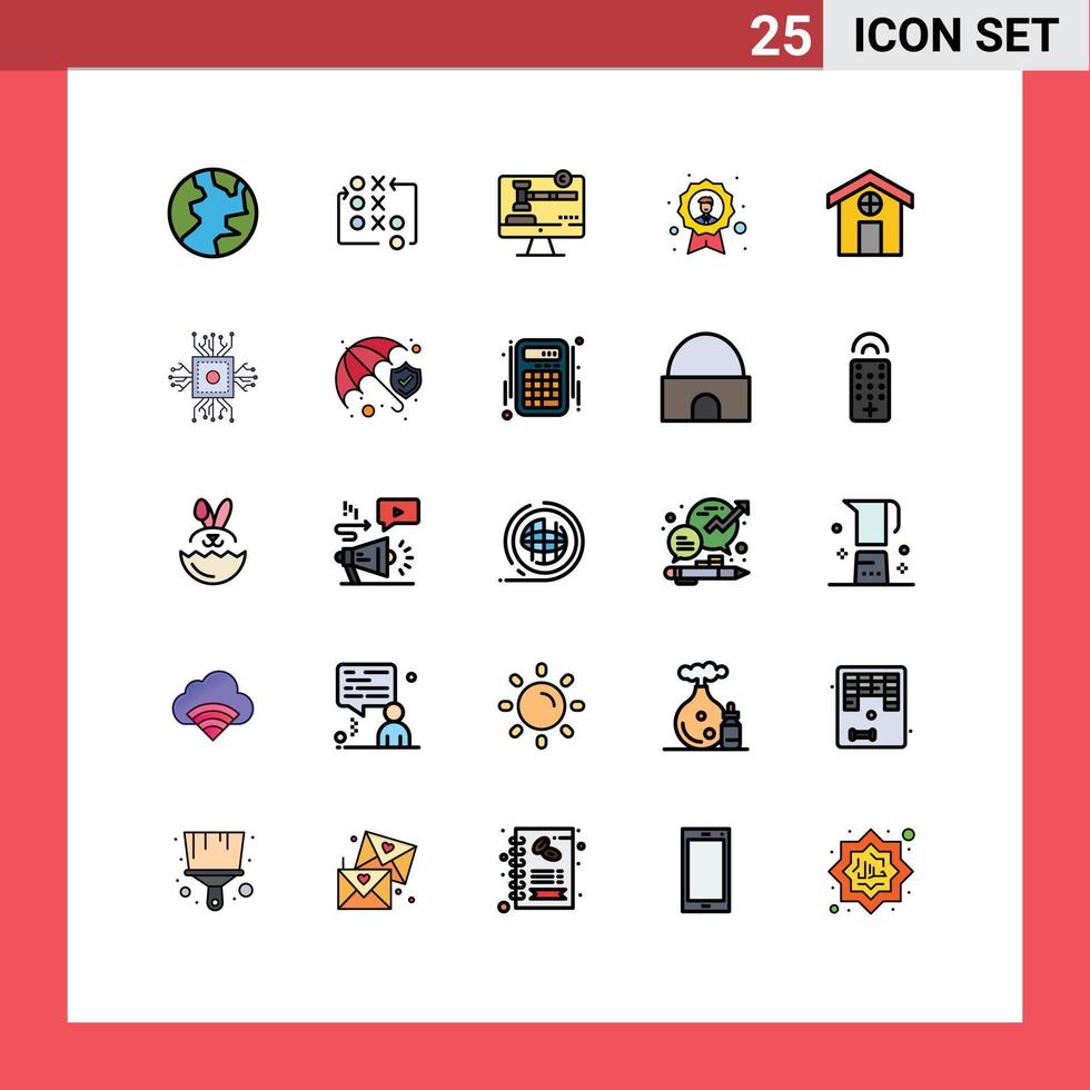 25 User Interface Filled line Flat Color Pack of modern Signs and Symbols of city employee copy right badge achievement Editable Vector Design Elements