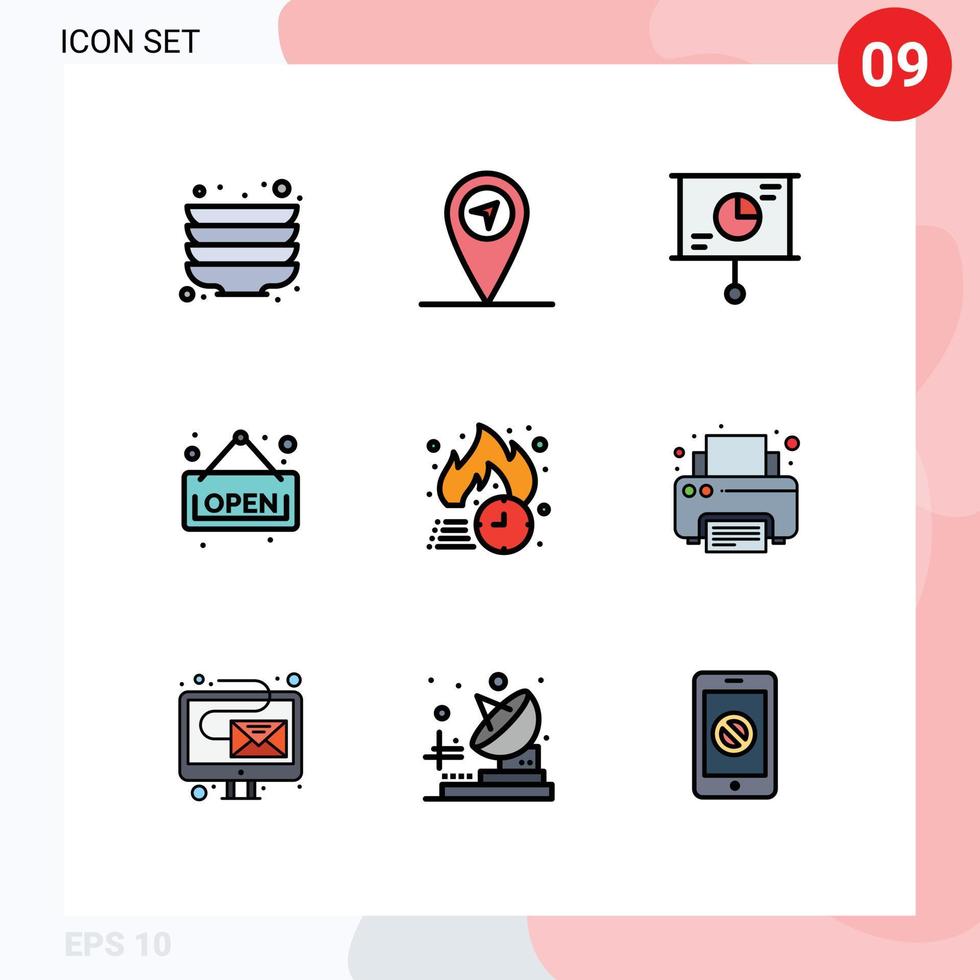 Universal Icon Symbols Group of 9 Modern Filledline Flat Colors of fax hot teamwork discount free delivery Editable Vector Design Elements
