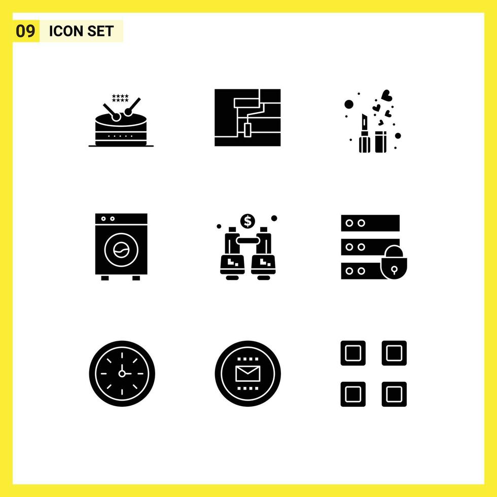 Universal Icon Symbols Group of 9 Modern Solid Glyphs of binoculars equipment beauty devices automation Editable Vector Design Elements