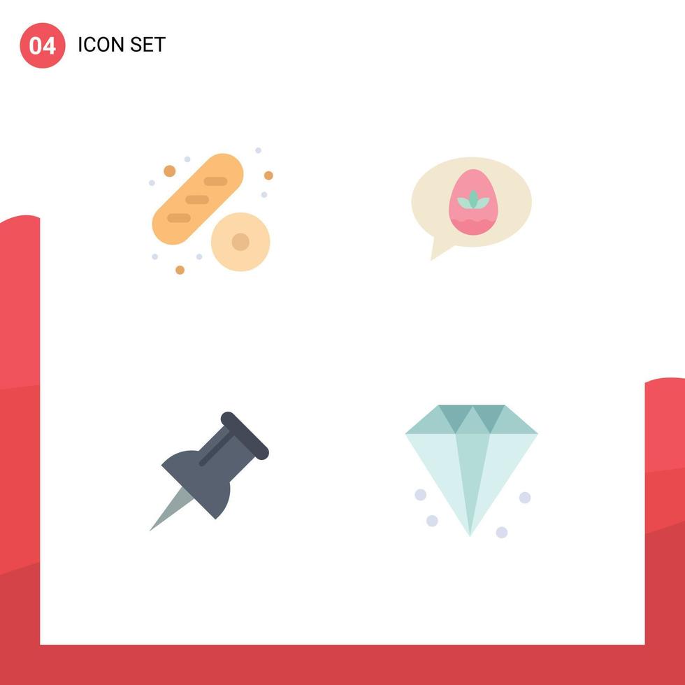 Pack of 4 Modern Flat Icons Signs and Symbols for Web Print Media such as baguette business chat nature finance Editable Vector Design Elements
