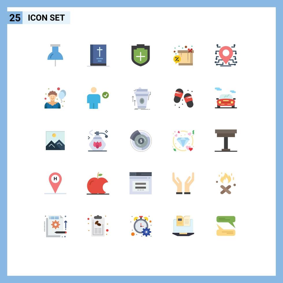 Set of 25 Modern UI Icons Symbols Signs for secure location plus shopping discount Editable Vector Design Elements