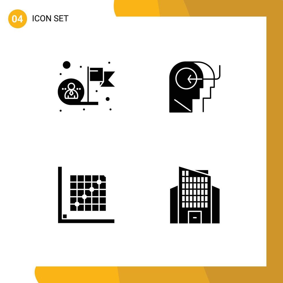 Set of 4 Vector Solid Glyphs on Grid for achievement color success teaching edit Editable Vector Design Elements