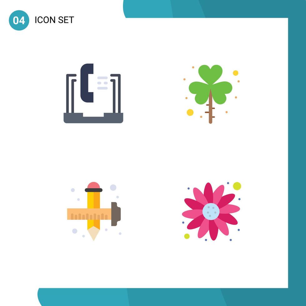 User Interface Pack of 4 Basic Flat Icons of communication shamrock laptop leaf design Editable Vector Design Elements