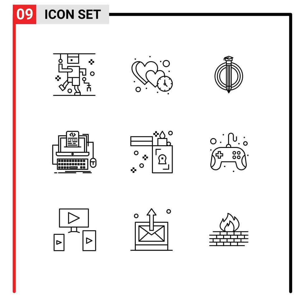 Editable Vector Line Pack of 9 Simple Outlines of screen computer dating coding graduate Editable Vector Design Elements