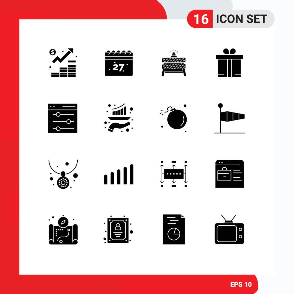 Set of 16 Commercial Solid Glyphs pack for interface shopping barrier ecommerce road Editable Vector Design Elements