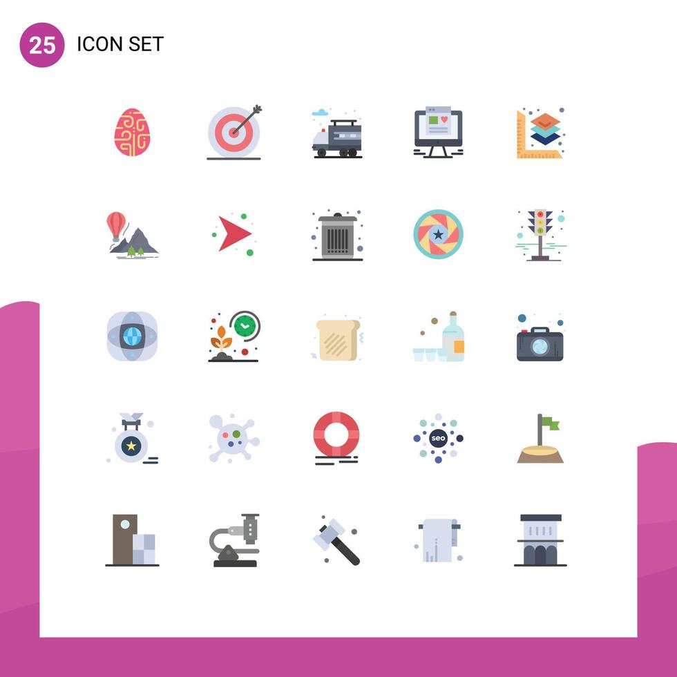 Modern Set of 25 Flat Colors and symbols such as layer scale target web design computer Editable Vector Design Elements
