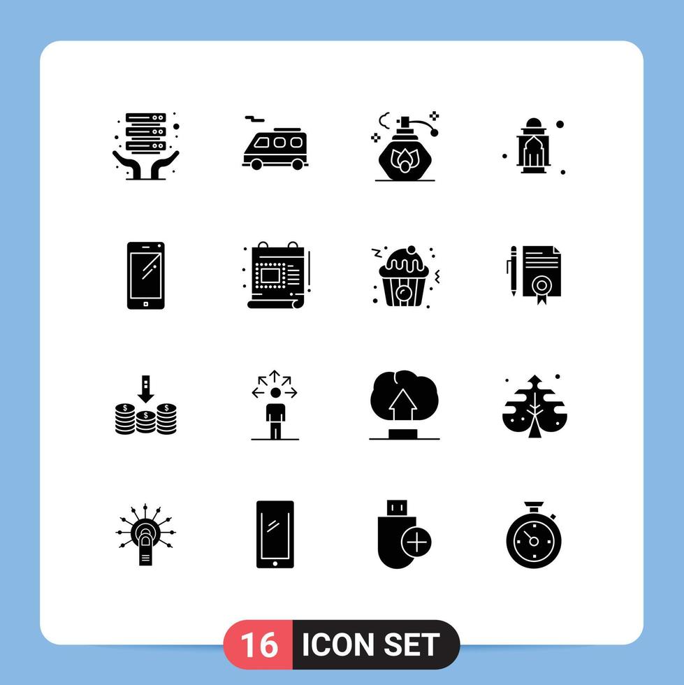 User Interface Pack of 16 Basic Solid Glyphs of huawei smart phone clean phone moon Editable Vector Design Elements