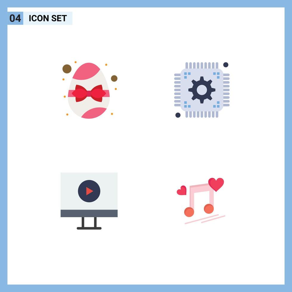 Pictogram Set of 4 Simple Flat Icons of birthday player egg development music node Editable Vector Design Elements