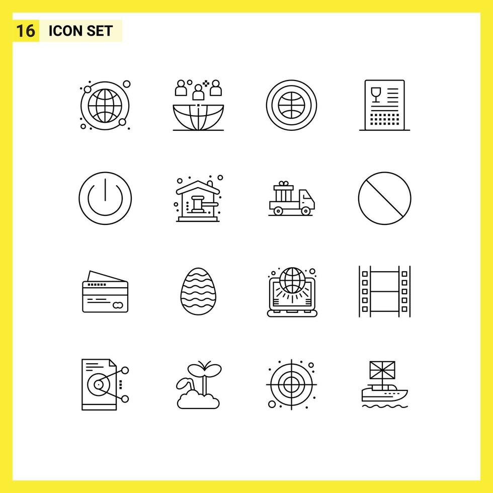 Mobile Interface Outline Set of 16 Pictograms of food cooking outsourcing catalog user Editable Vector Design Elements