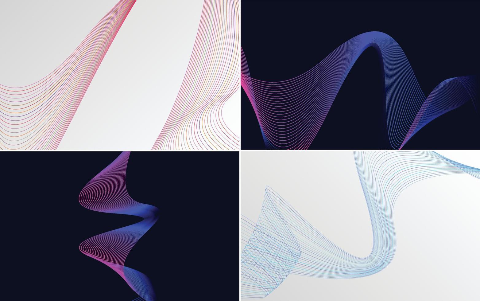 Set of 4 geometric wave pattern background Abstract waving line vector