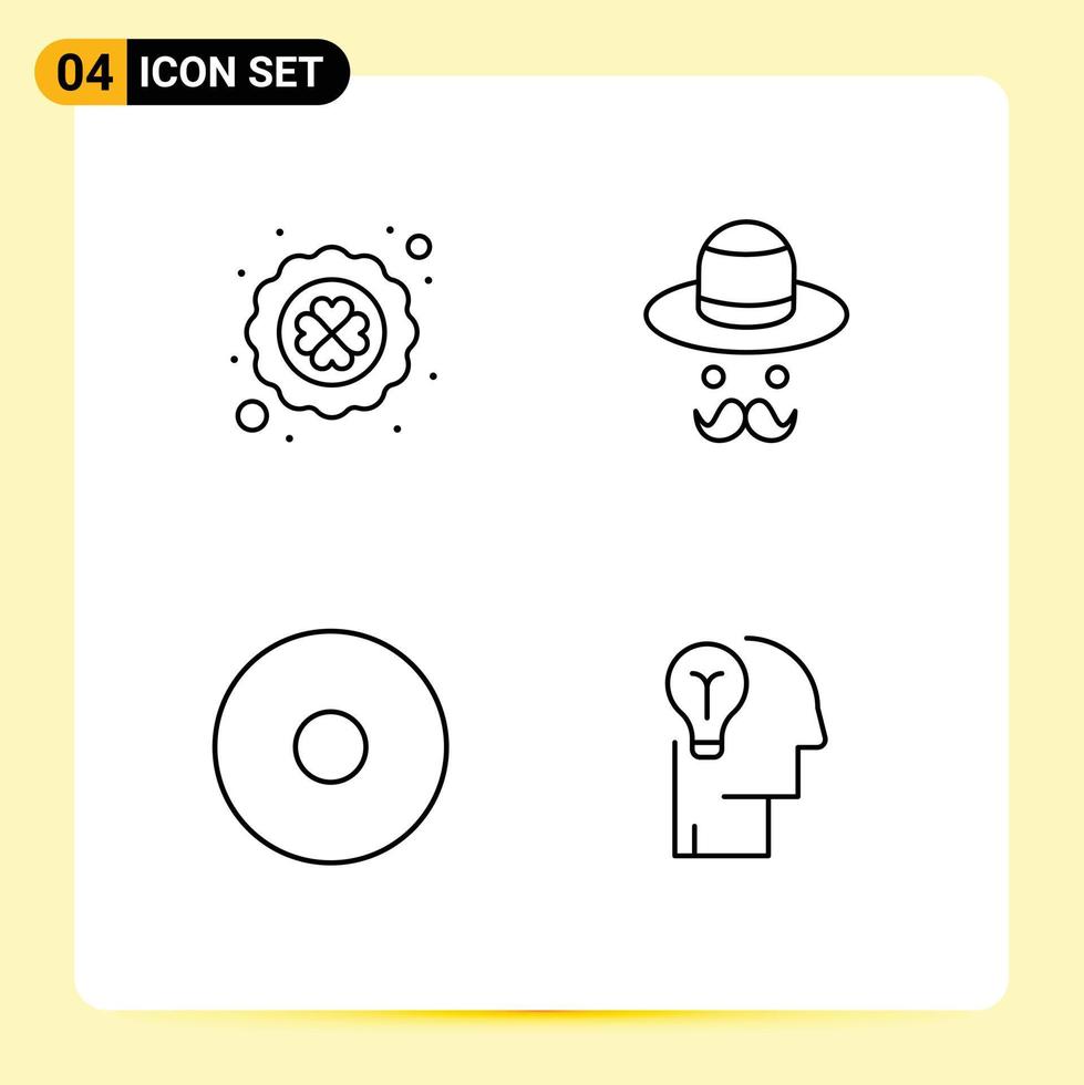 Pack of 4 Modern Filledline Flat Colors Signs and Symbols for Web Print Media such as clover record poker day bulb Editable Vector Design Elements