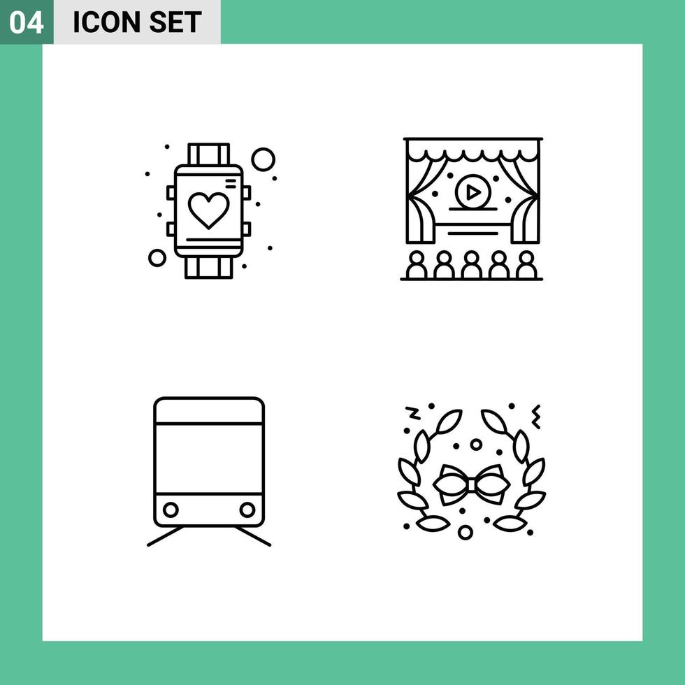 Stock Vector Icon Pack of 4 Line Signs and Symbols for heart train smart watch ad bow Editable Vector Design Elements