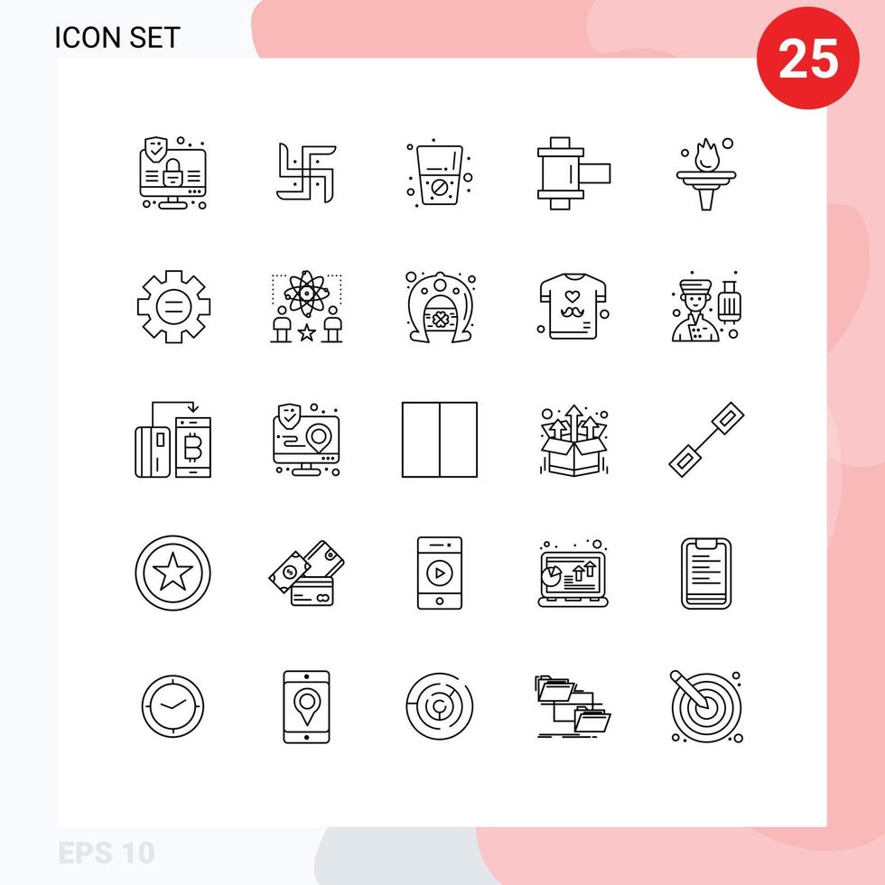 Mobile Interface Line Set of 25 Pictograms of world motivation water education reel Editable Vector Design Elements