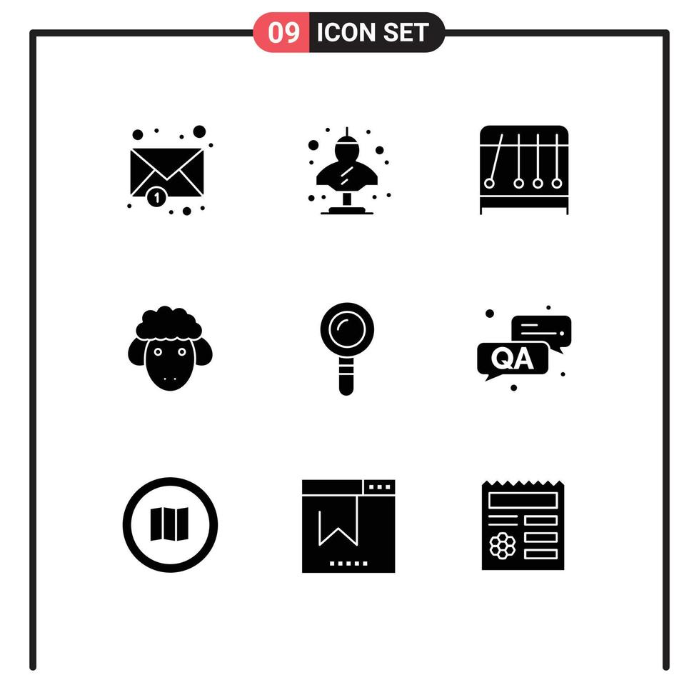 Pack of 9 creative Solid Glyphs of find search physics spring lamb Editable Vector Design Elements