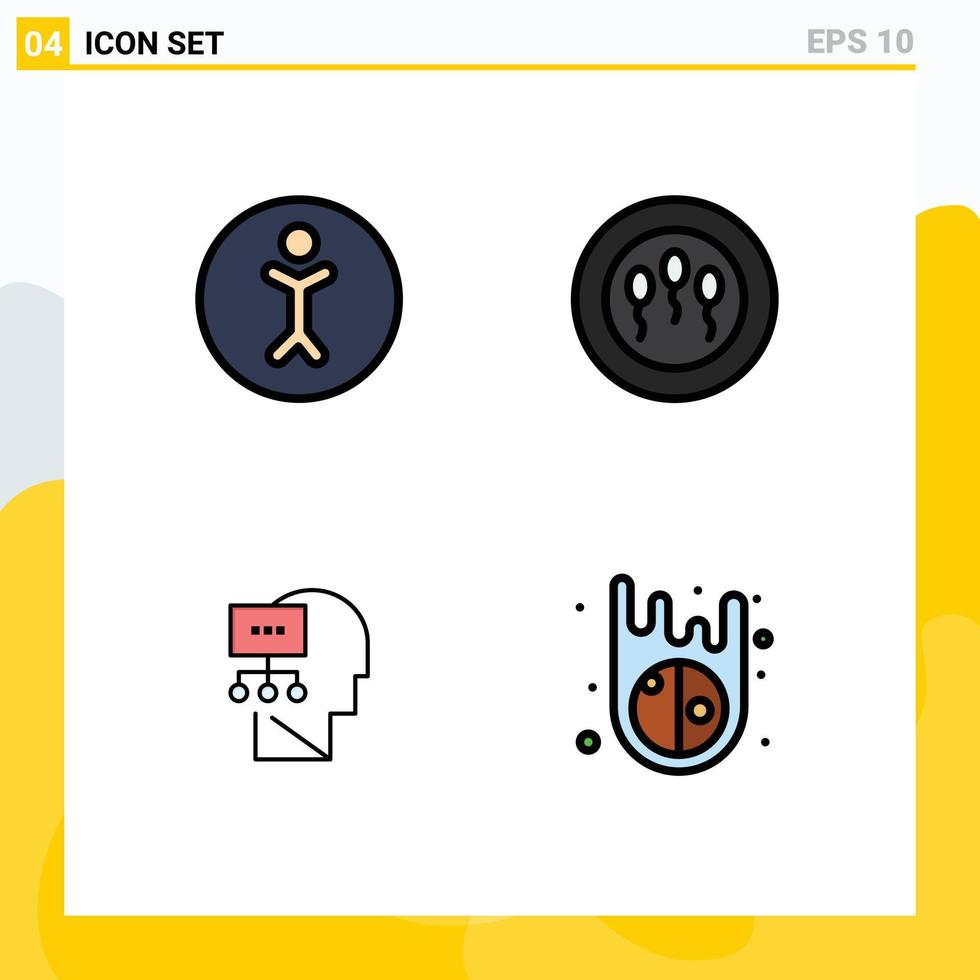 4 Universal Filledline Flat Colors Set for Web and Mobile Applications accessibility head sperms planning asteroid Editable Vector Design Elements