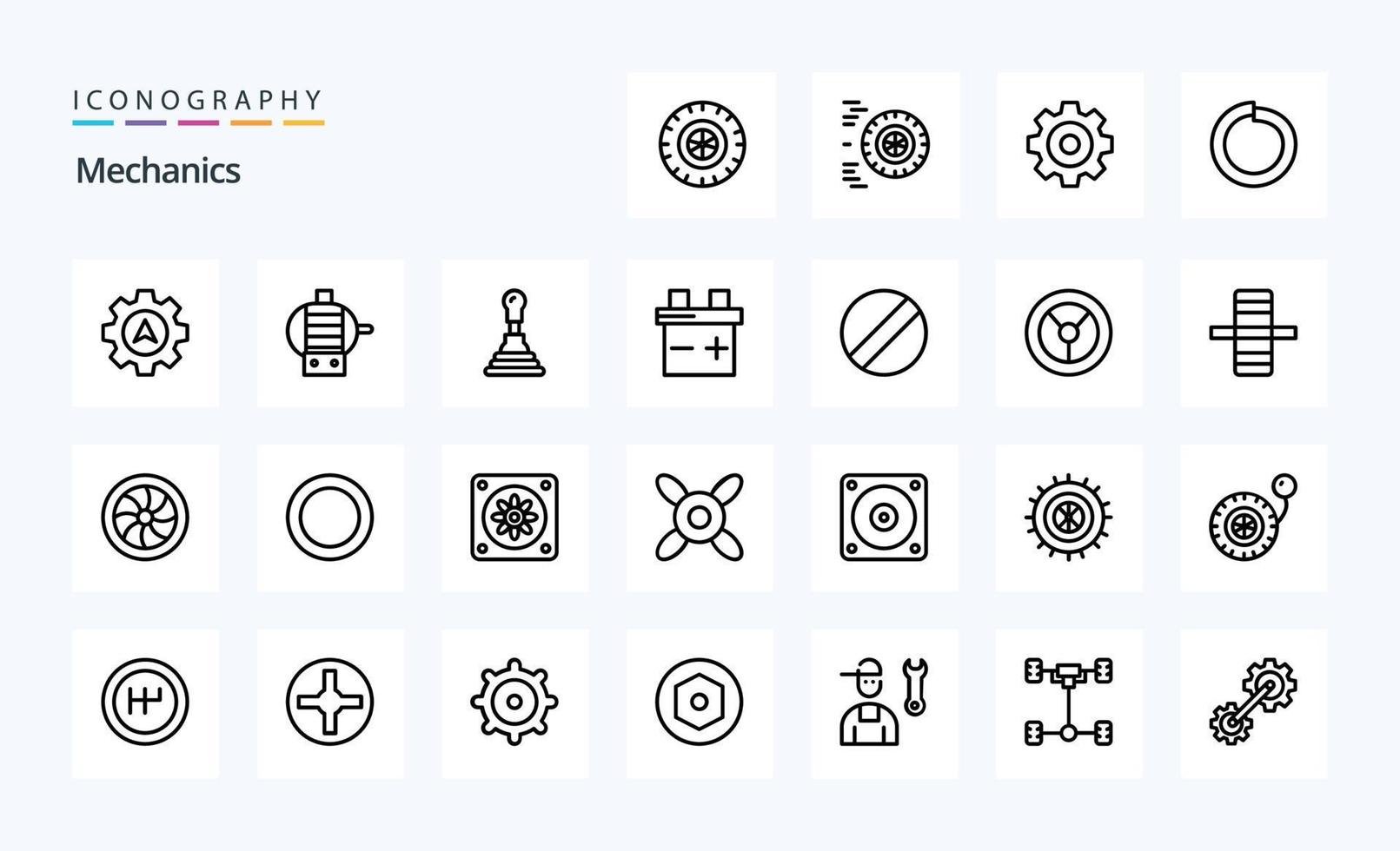 paquete de iconos de 25 líneas mecánicas vector