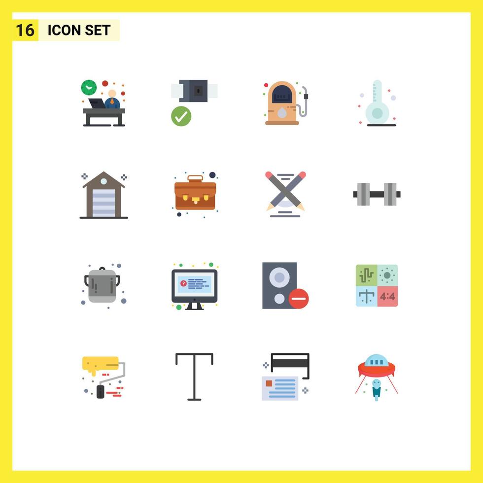 Pictogram Set of 16 Simple Flat Colors of desk gas hour lock pump Editable Pack of Creative Vector Design Elements