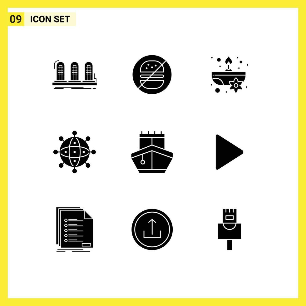 Pictogram Set of 9 Simple Solid Glyphs of worldwide money no connection flower Editable Vector Design Elements