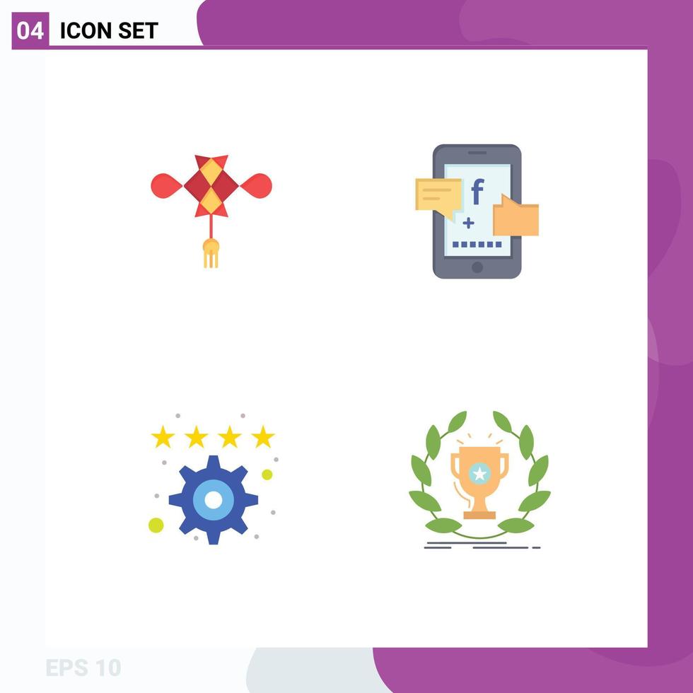 Mobile Interface Flat Icon Set of 4 Pictograms of chineseknot favorite decoration socil promotion settings Editable Vector Design Elements