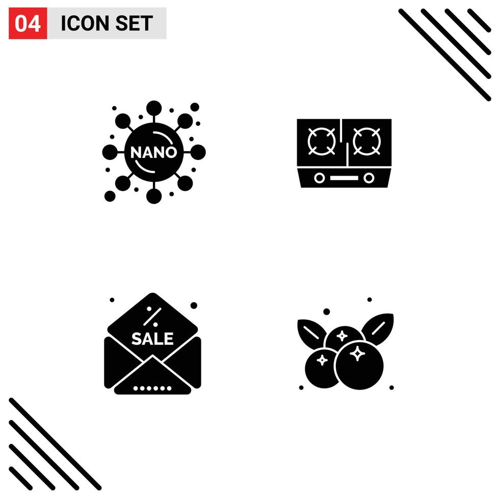 Set of 4 Modern UI Icons Symbols Signs for chemistry message stove cooking fruit Editable Vector Design Elements