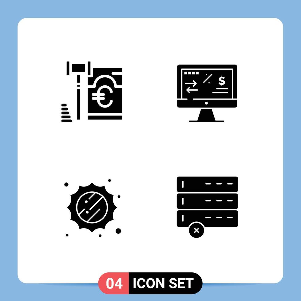 Group of 4 Solid Glyphs Signs and Symbols for gdpr sunny law income cancel Editable Vector Design Elements