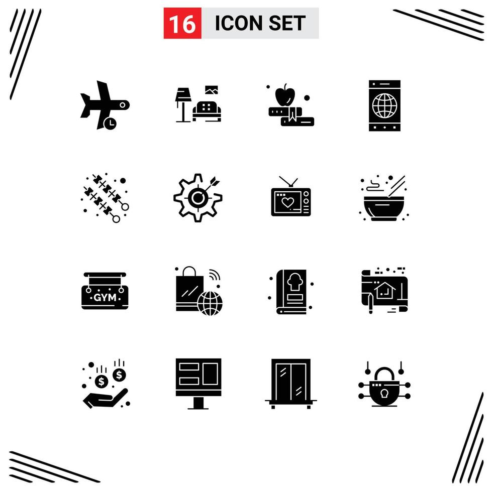 Solid Glyph Pack of 16 Universal Symbols of food world gallery mobile browser Editable Vector Design Elements