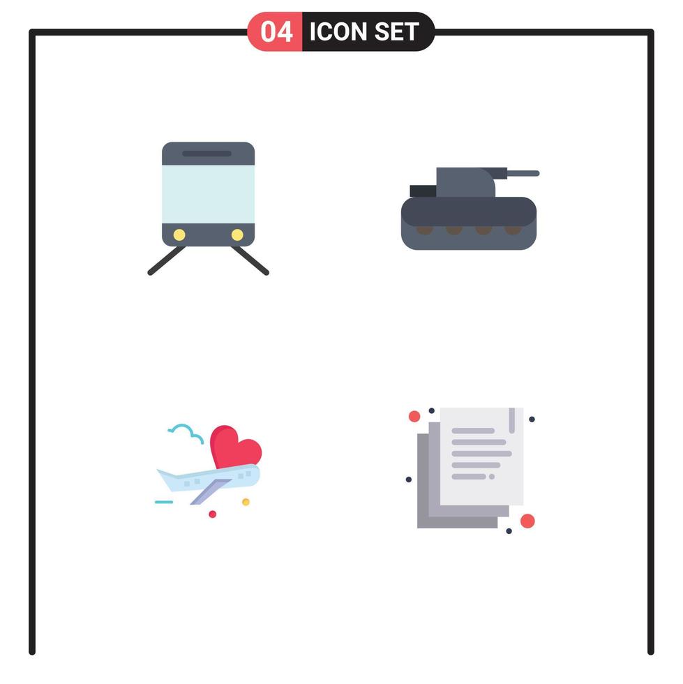 4 iconos planos universales establecidos para aplicaciones web y móviles elementos de diseño vectorial editables de copia de tanque de cañón de avión regular vector