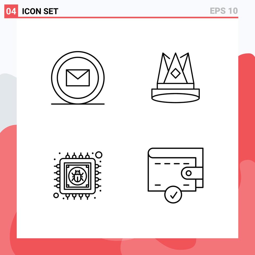 Set of 4 Modern UI Icons Symbols Signs for development achievement web empire chip Editable Vector Design Elements