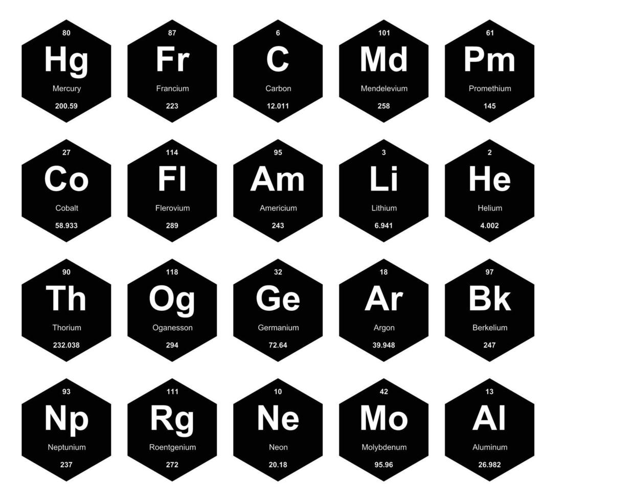 diseño de paquete de iconos de 20 tablas preiodicas de los elementos vector