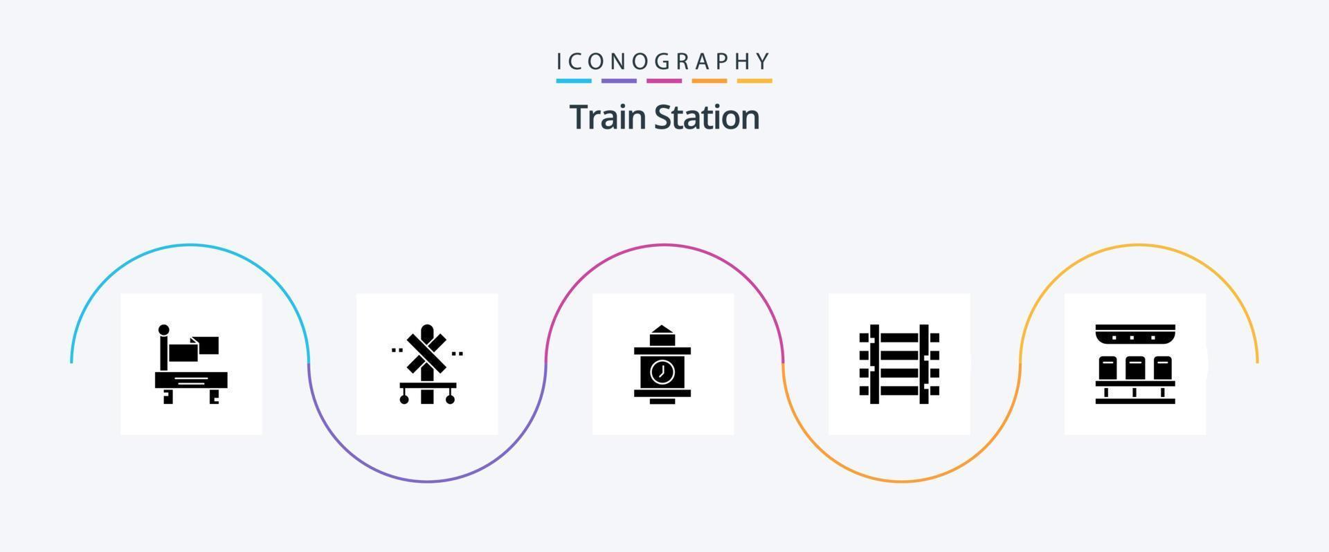 Train Station Glyph 5 Icon Pack Including travel. train. time. seats. train vector