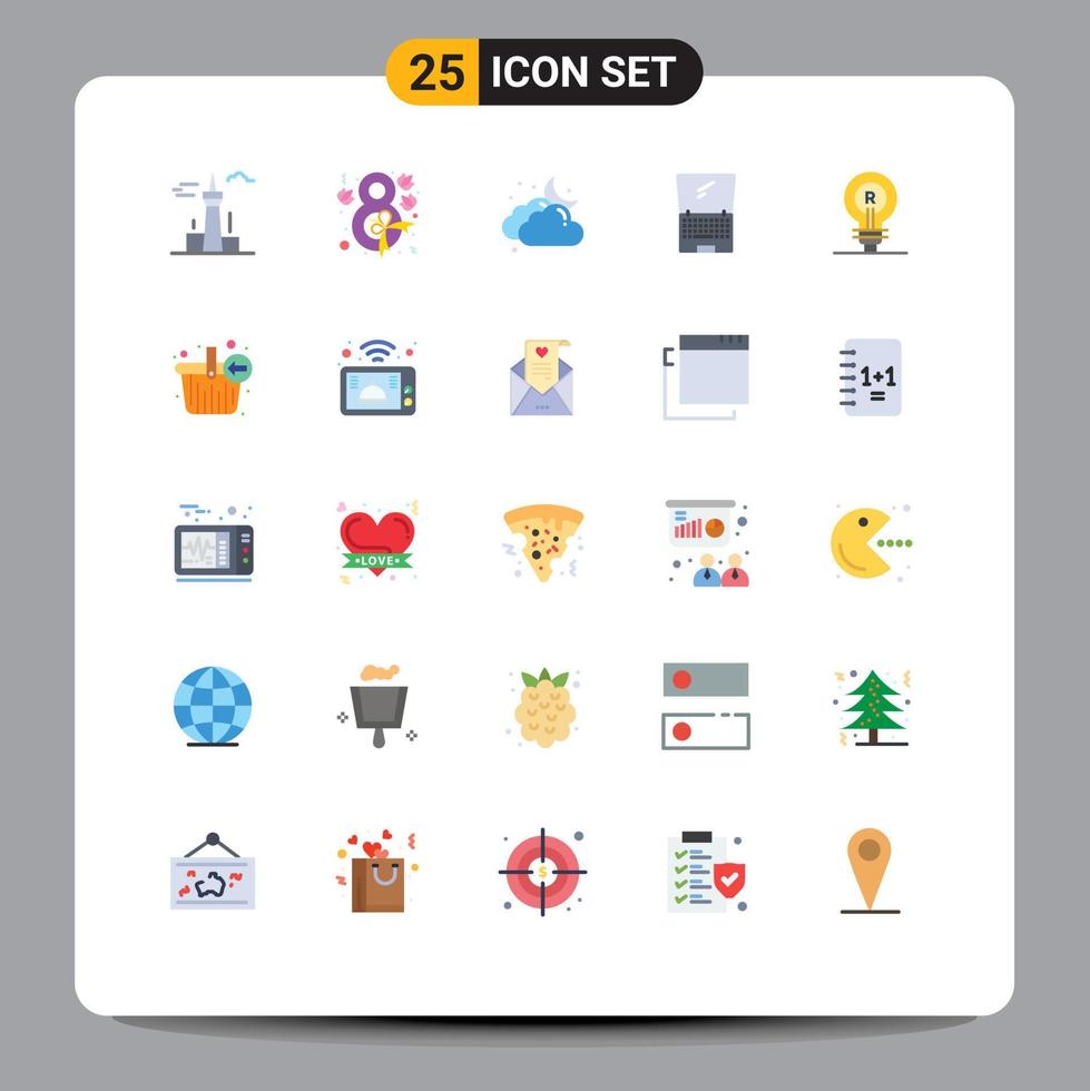 Universal Icon Symbols Group of 25 Modern Flat Colors of flip device ribbon monitor weather Editable Vector Design Elements