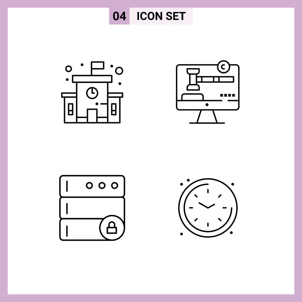 4 Creative Icons Modern Signs and Symbols of building server copy right law living Editable Vector Design Elements