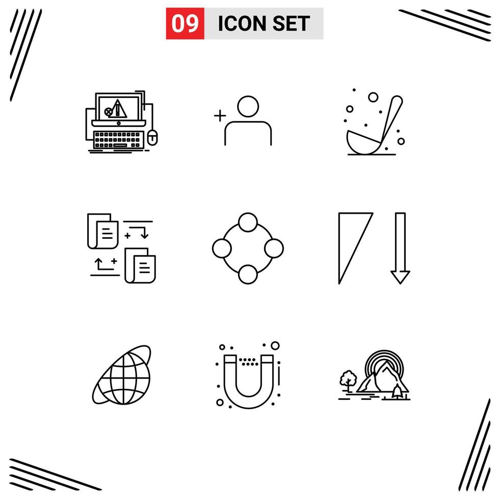 Modern Set of 9 Outlines Pictograph of infancy baby rattle cooking document files Editable Vector Design Elements