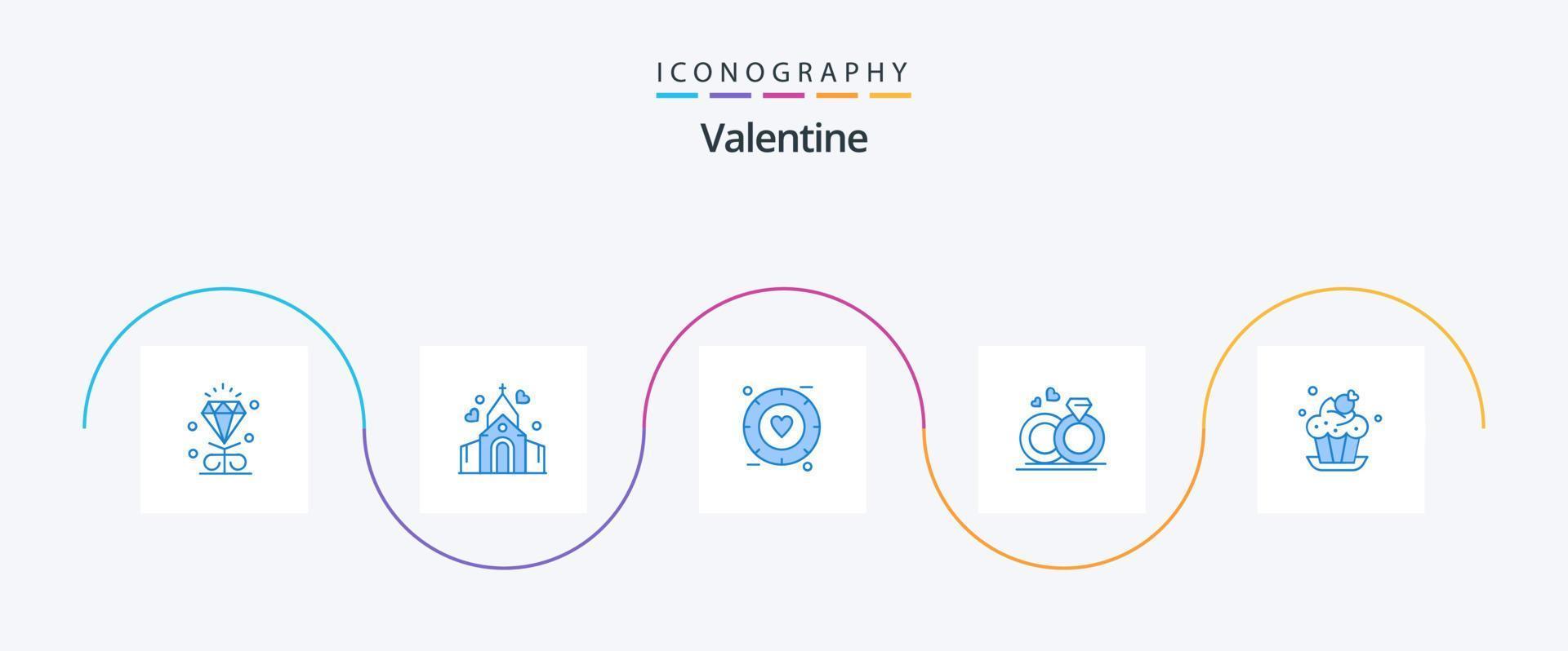 Paquete de 5 íconos de San Valentín azul que incluye pastel. amar. amar. boda. anillo vector